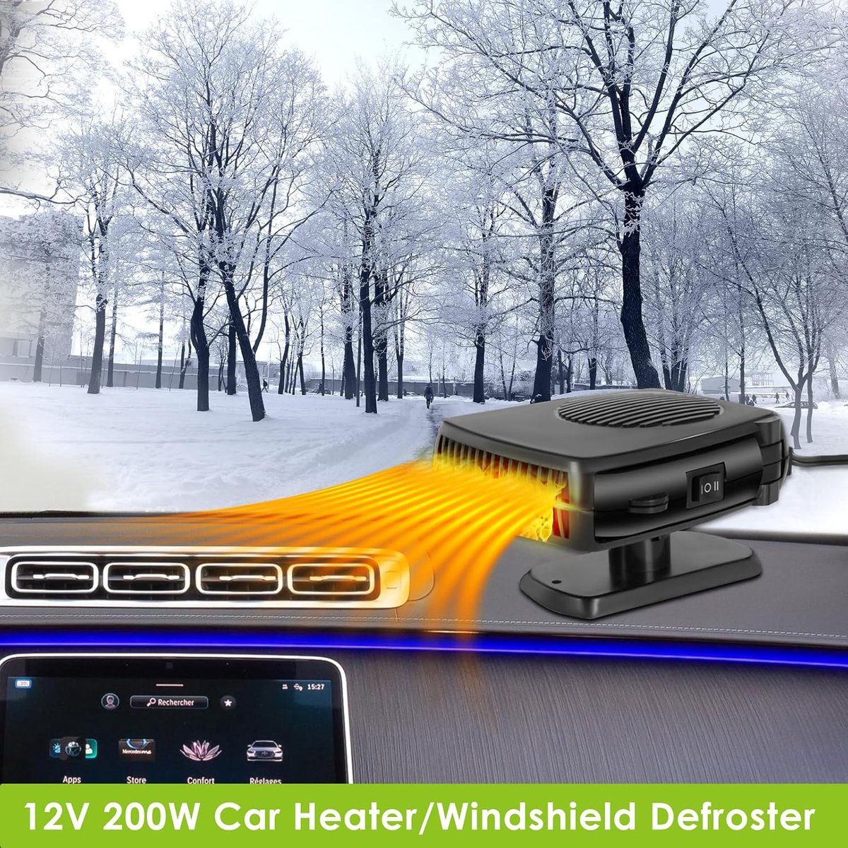 Car Heater, Portable Heating Fan, 360 Degree Rotation, for Daily Car Use, Travel and Interior Organization, 200W, 12V