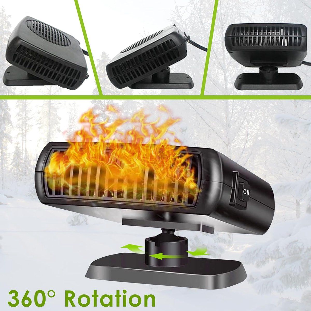 Car Heater, Portable Heating Fan, 360 Degree Rotation, for Daily Car Use, Travel and Interior Organization, 200W, 12V