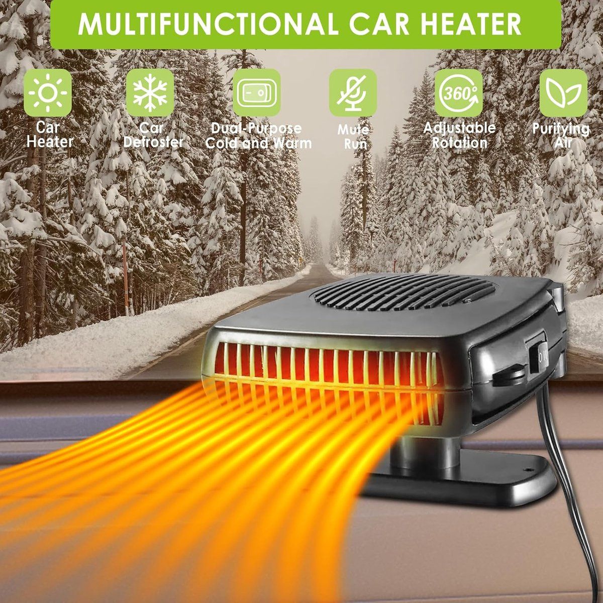 Car Heater, Portable Heating Fan, 360 Degree Rotation, for Daily Car Use, Travel and Interior Organization, 200W, 12V