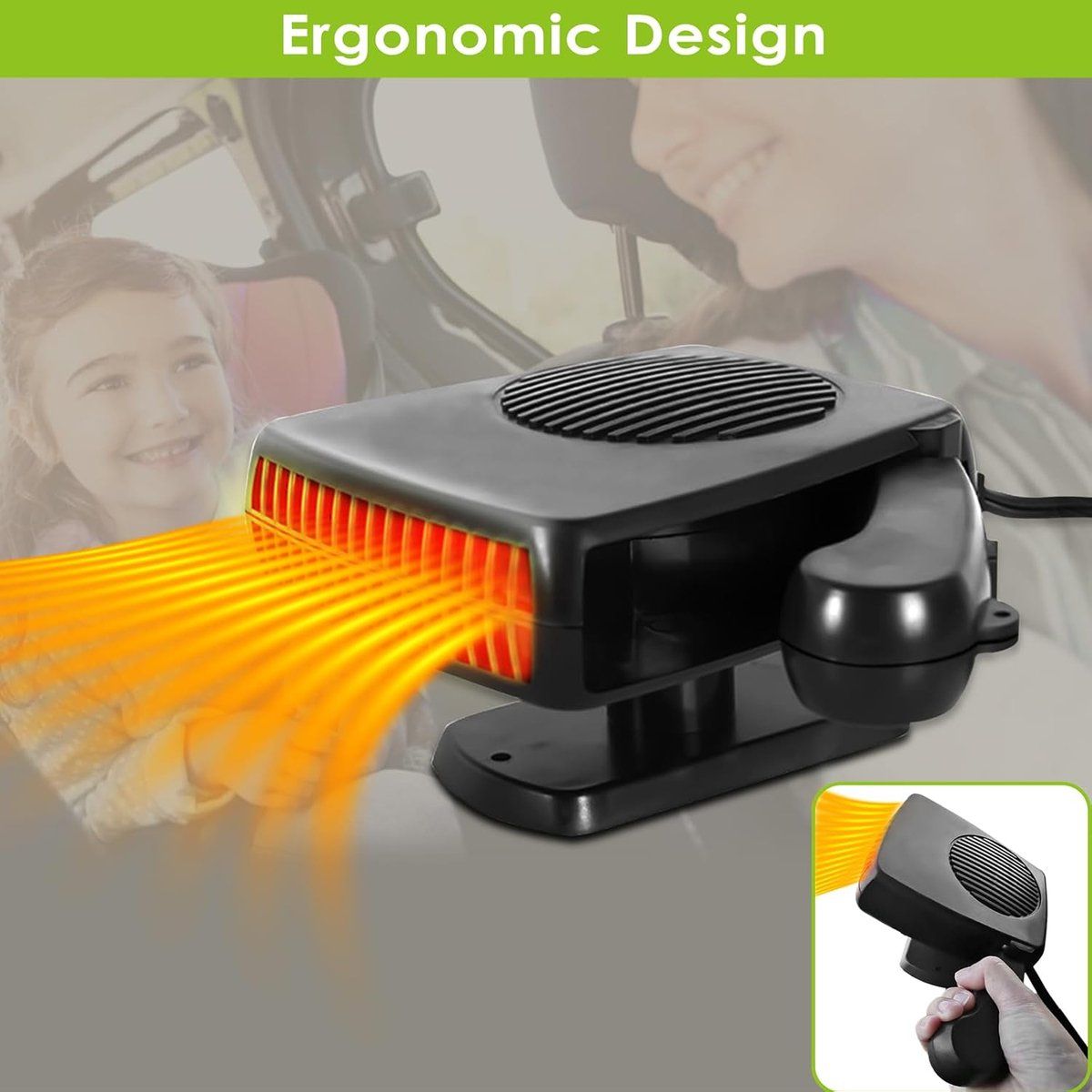 Car Heater, Portable Heating Fan, 360 Degree Rotation, for Daily Car Use, Travel and Interior Organization, 200W, 12V