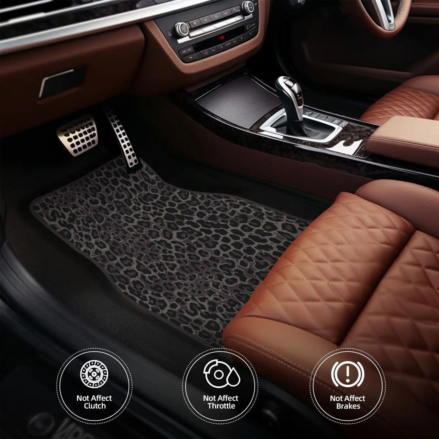 4 Piece, Car Floor Mats Set Carpet Protection, Universal Fit for Car SUV Truck, Vehicle Front and Rear, Leopard Print