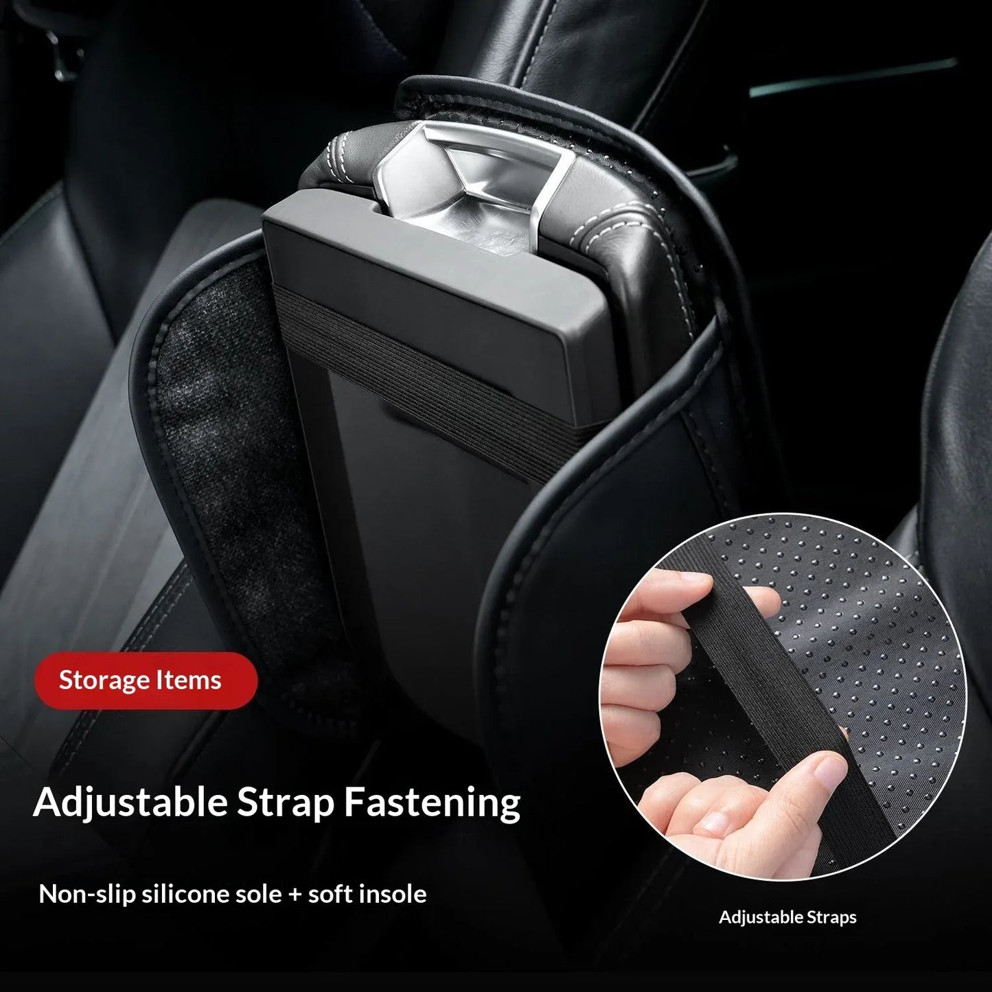 Car Center Console Cushion, Non-Slip Armrest Pad with Dog Cat Paw Design and 2 Storage Bags for Car Interior, Black