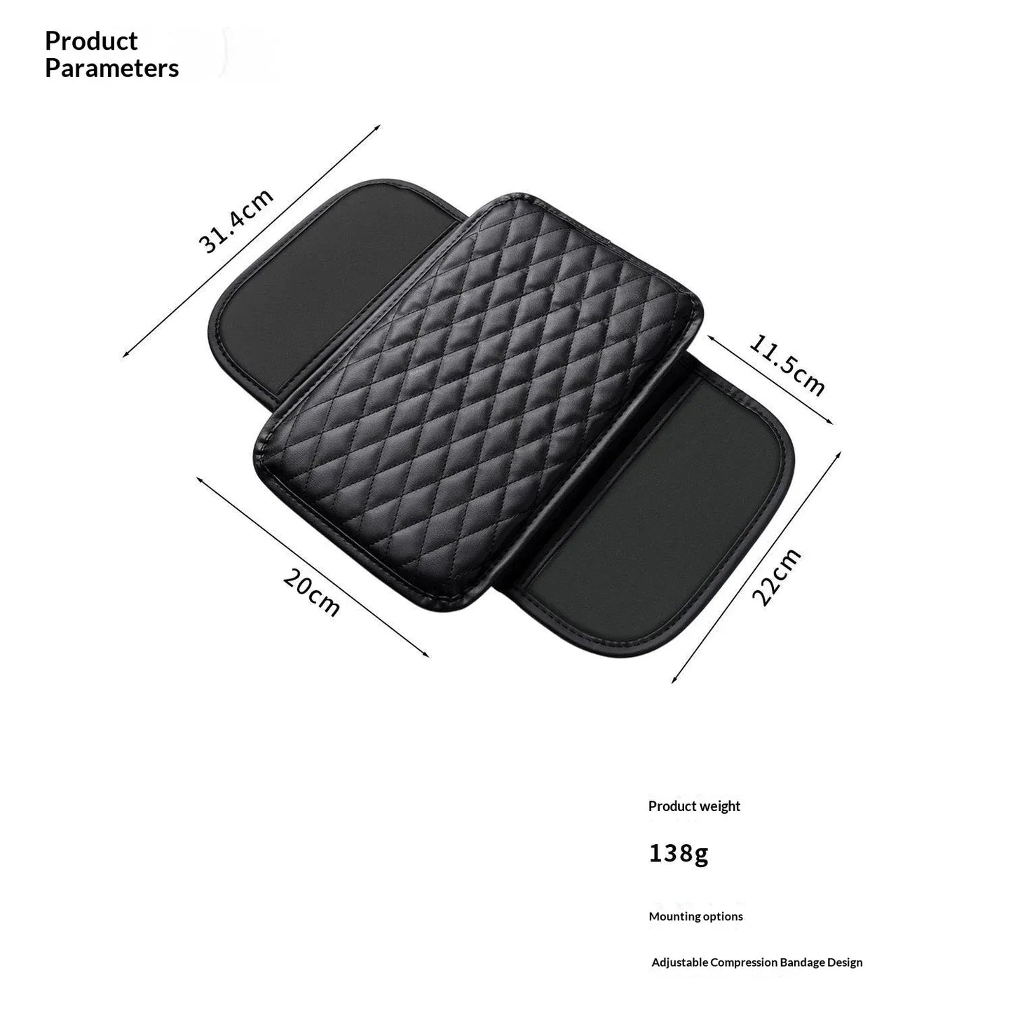 Car Center Console Cushion, Non-Slip Armrest Pad with Dog Cat Paw Design and 2 Storage Bags for Car Interior, Black