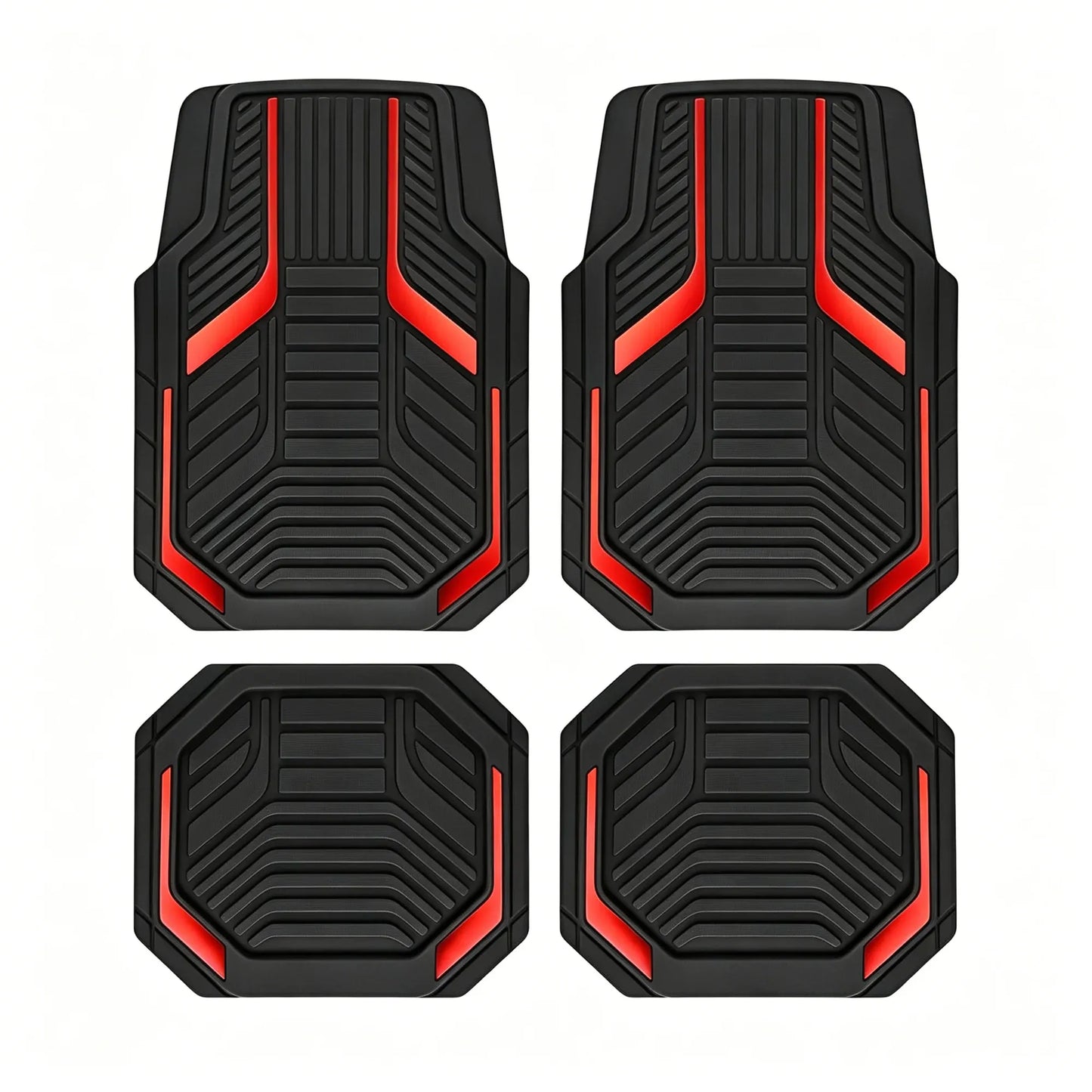 Heavy-Duty Rubber Floor Mats, Aluminum Film Car Mats Set, Front and Rear Car Mats with Anti-Slip Backing, All-Weather Protection, Red