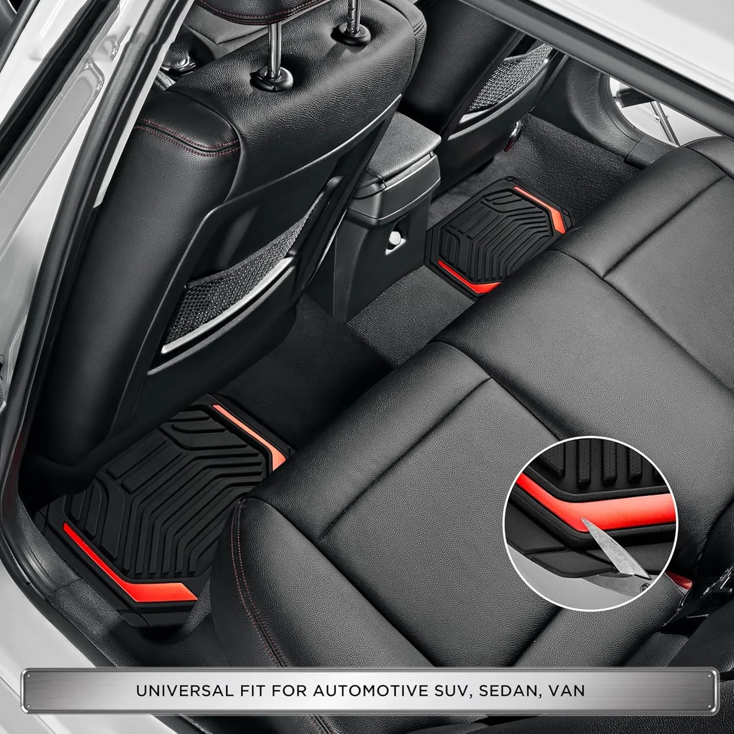 Heavy-Duty Rubber Floor Mats, Aluminum Film Car Mats Set, Front and Rear Car Mats with Anti-Slip Backing, All-Weather Protection, Red