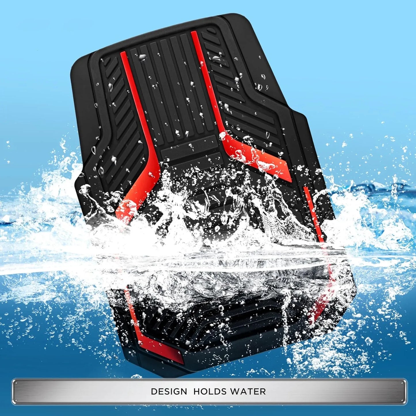 Heavy-Duty Rubber Floor Mats, Aluminum Film Car Mats Set, Front and Rear Car Mats with Anti-Slip Backing, All-Weather Protection, Red