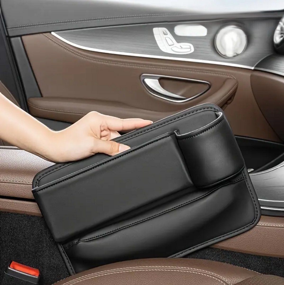 Car Organizer, For between seat and center console, With cup holder, Hole for charging cable, Chic design, Car seat gap filler, Car accessories
