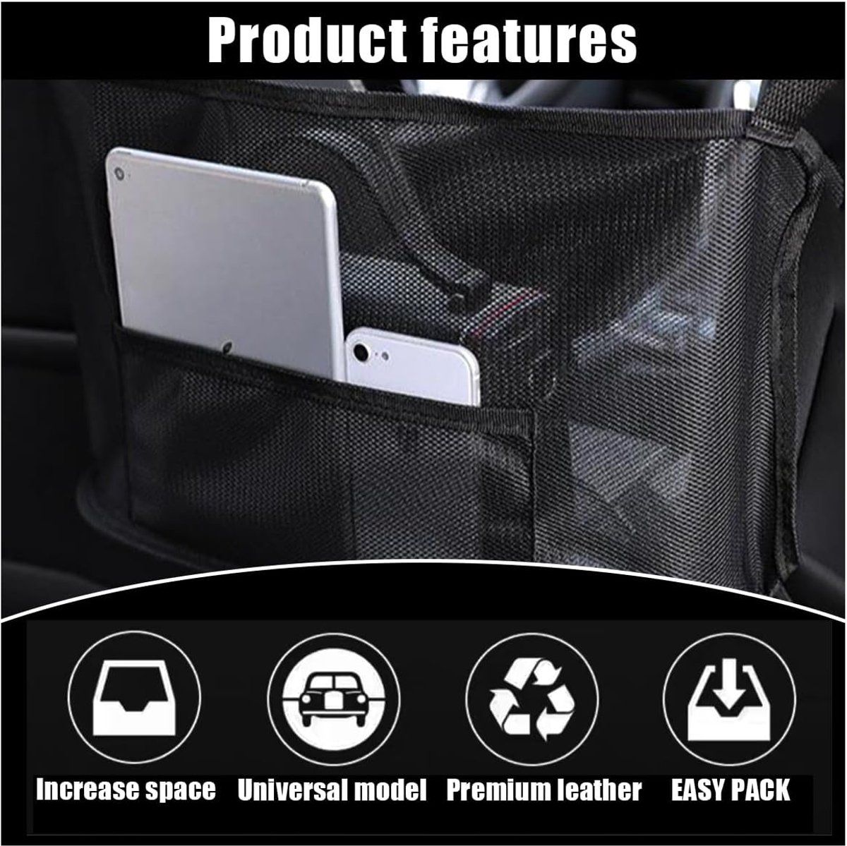 Car accessories, Car handbag holder, Mesh pocket for wallet between the front seats, car storage organizer, universal accessory, black