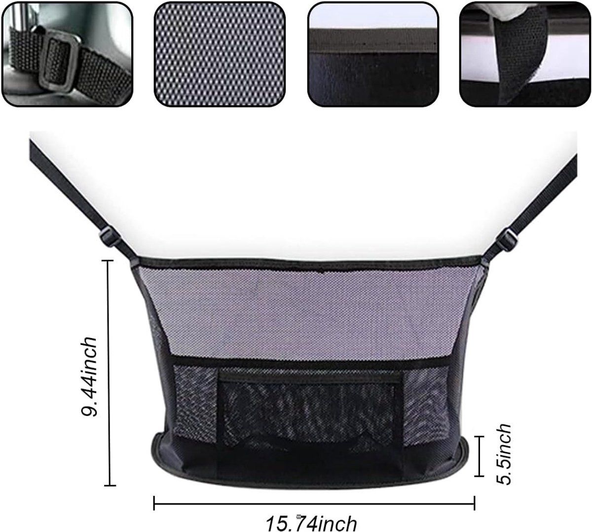 Car accessories, Car handbag holder, Mesh pocket for wallet between the front seats, car storage organizer, universal accessory, black