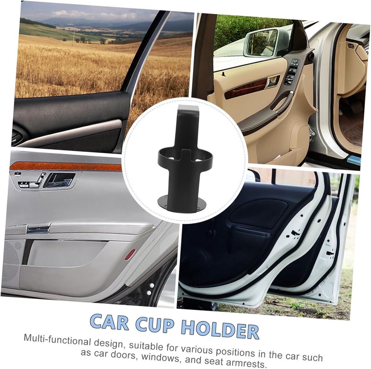 Car Cup Holder with 360 Degree Swivel Base, Adjustable Drink Holder for Water Bottles and Cups, Easy Installation Accessory, Black, 11.5 x 6.5 cm