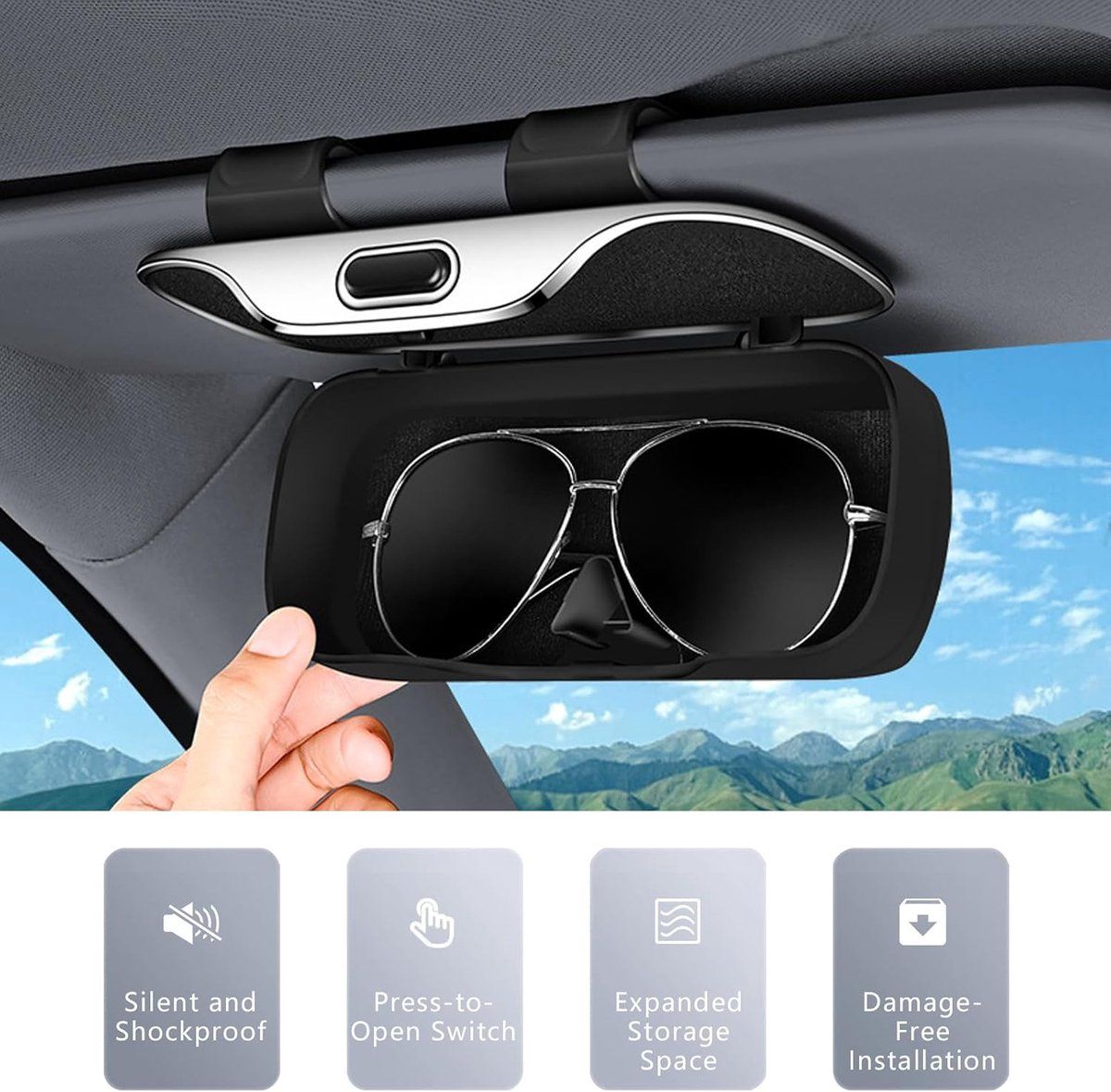Car Sun Visor, Car Sunglasses Holder, Glasses Storage Case, Soft Car Glasses Storage Box Accessory, and trucks black, 6.5 x 18.5 x 8.1 cm