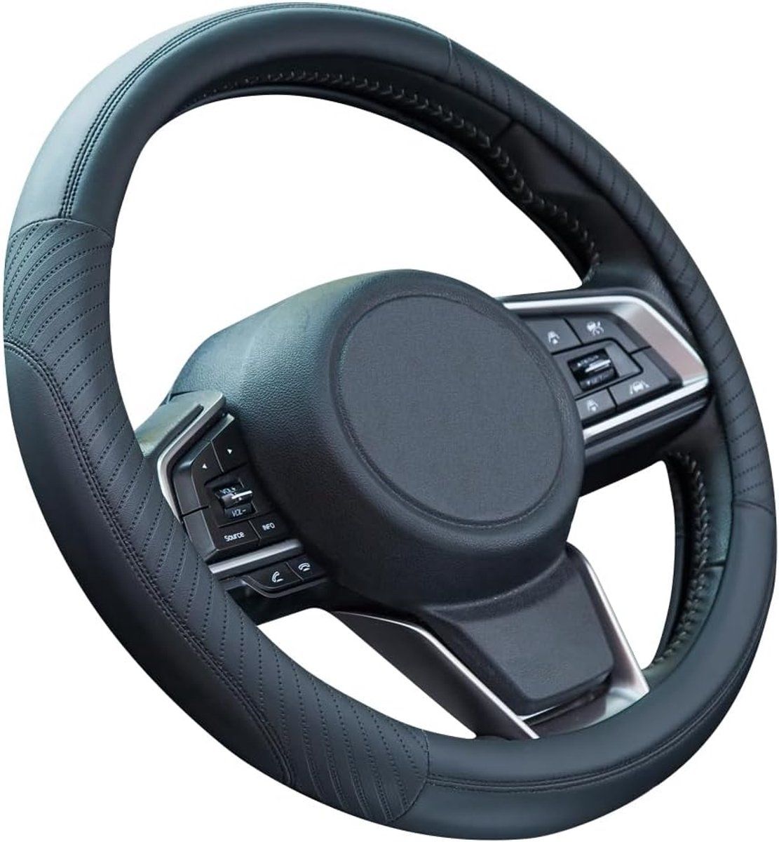 Steering Wheel cover, Leather steering wheel cover for the car steering wheel 37 to 38 cm, anti, slip, universal, black