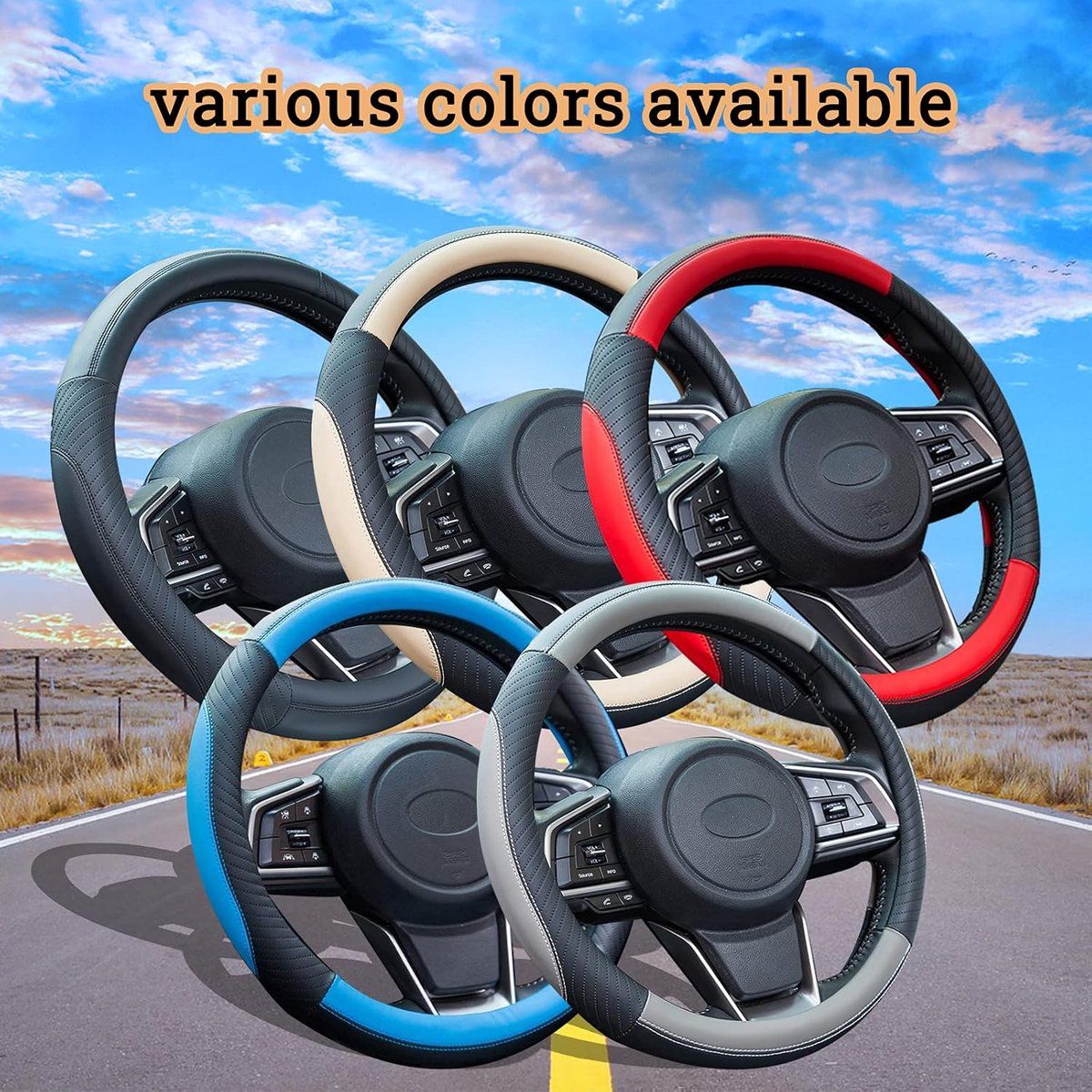 Steering Wheel cover, Leather steering wheel cover for the car steering wheel 37 to 38 cm, anti, slip, universal, black