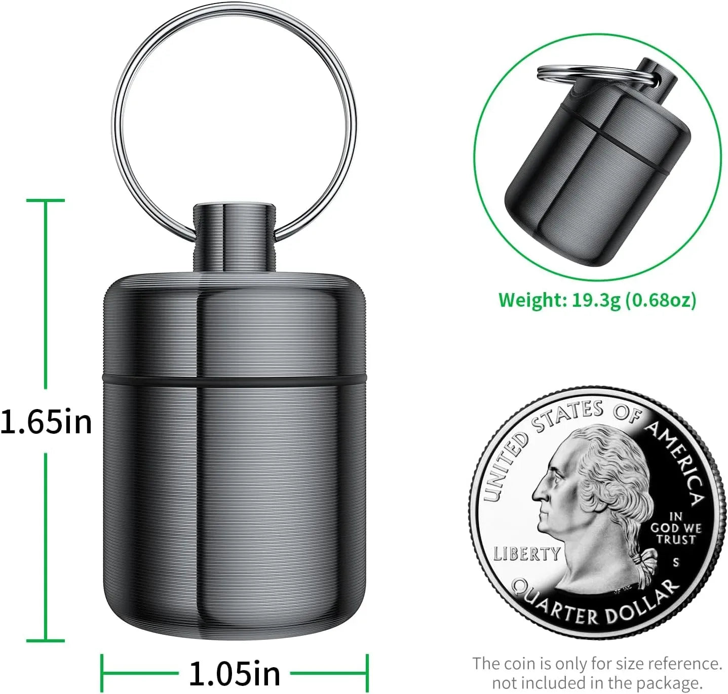 2 Pack Metal Earplug Case Aluminum Waterproof Keychain Pill Holder for Travel Black, Aluminum Construction, Waterproof Design