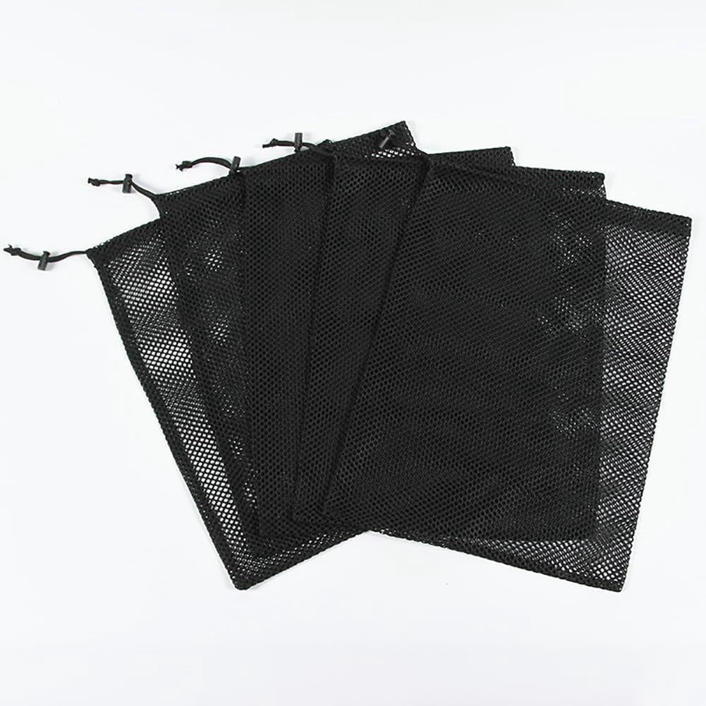 5 Pcs Mesh Drawstring Storage Bags Nylon Stuff Sacks with Cord Lock for Travel Gym Organization Black, Daily Comfort Use