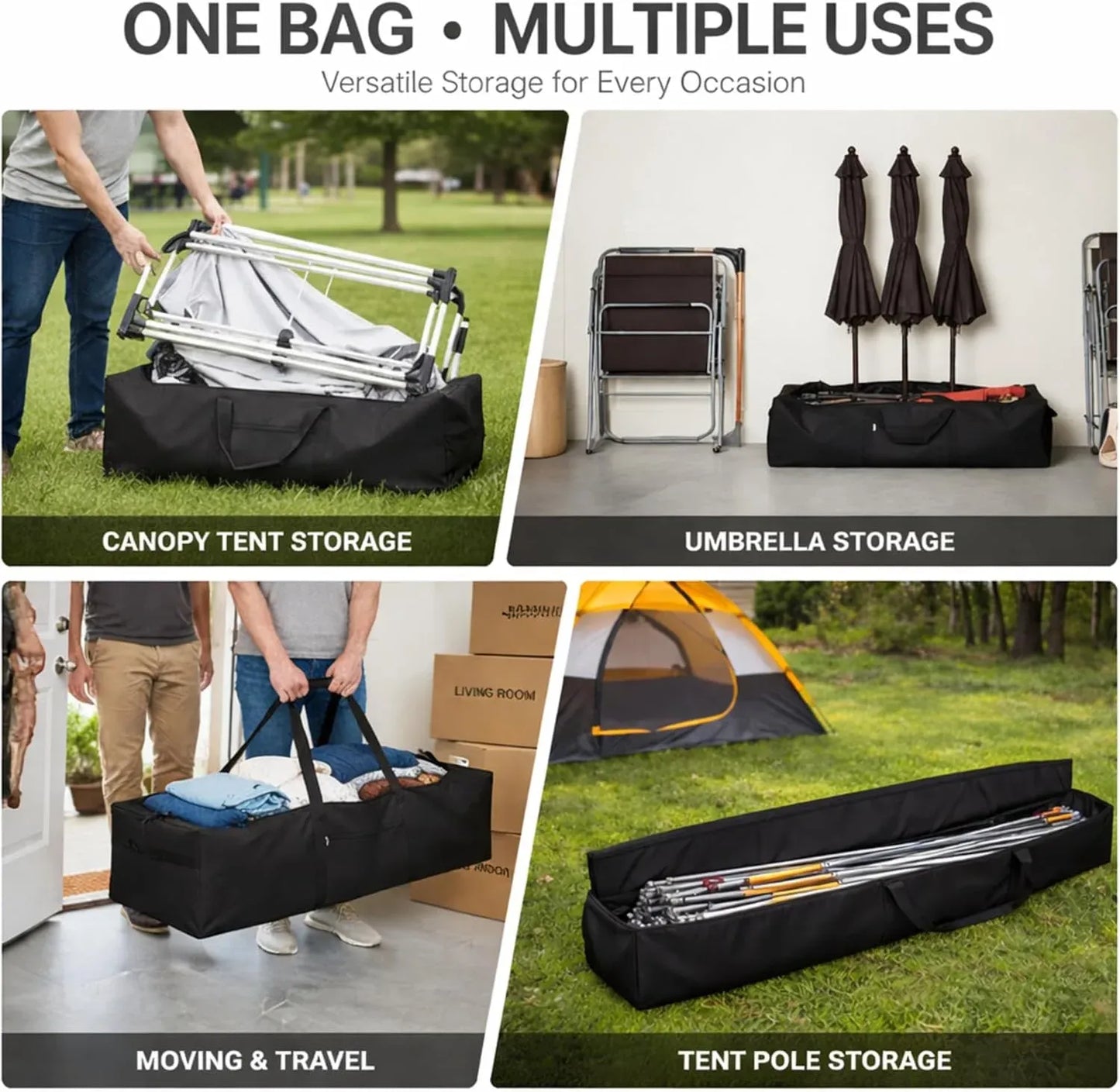 Extra Large Duffle Bag Heavy Duty Waterproof Tent Storage Carrying Case for Camping Travel Fishing Outdoor Moving, Black 65 x 16 x 16 Inch