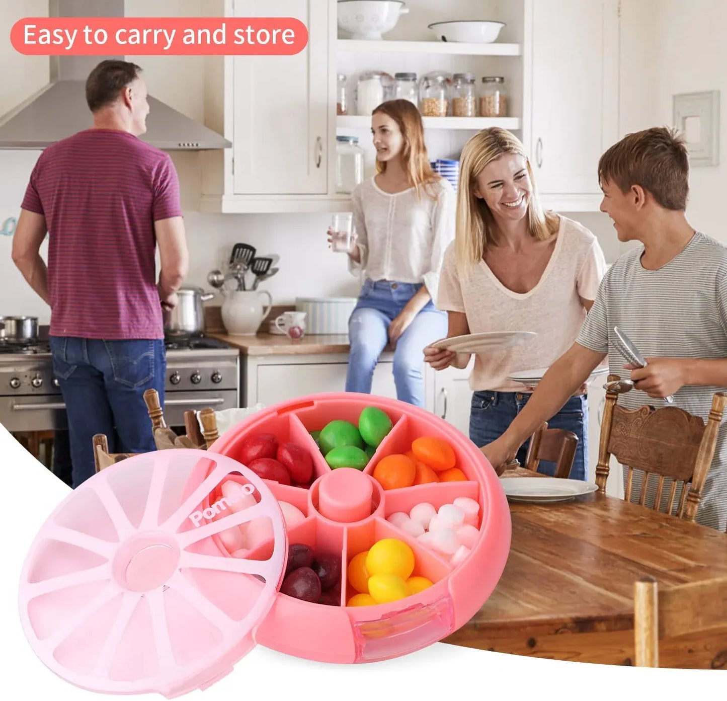 Portable Weekly Pill Organizer Box, 7 Day Rotary 3 Compartment Medicine Case for Travel and Daily Use, Pomelo Pink