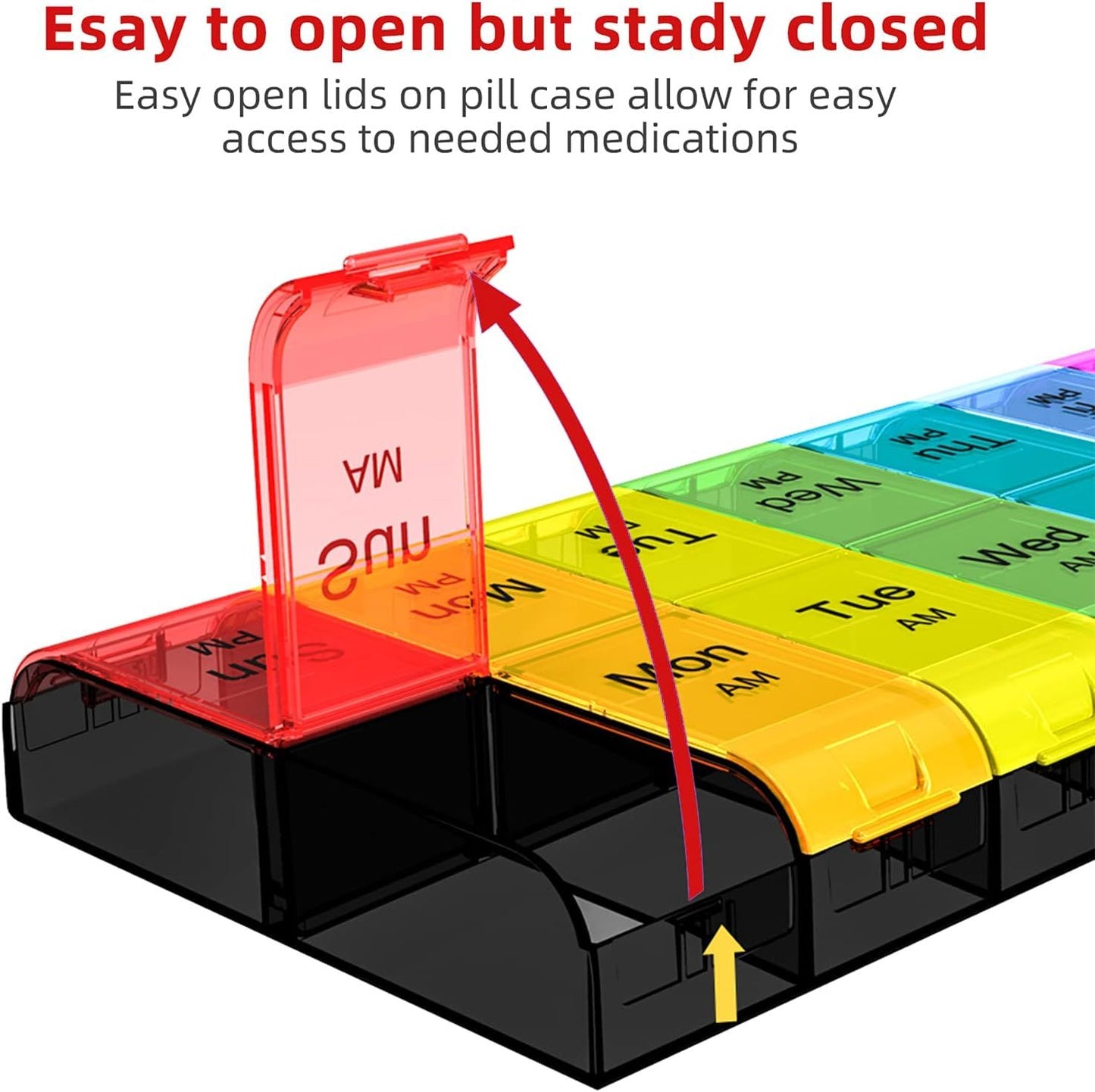Extra Large 7-Day Pill Organizer 2 Times a Day, Weekly XL AM PM Pill Box with Large Compartments, Rainbow, 14 Compartments