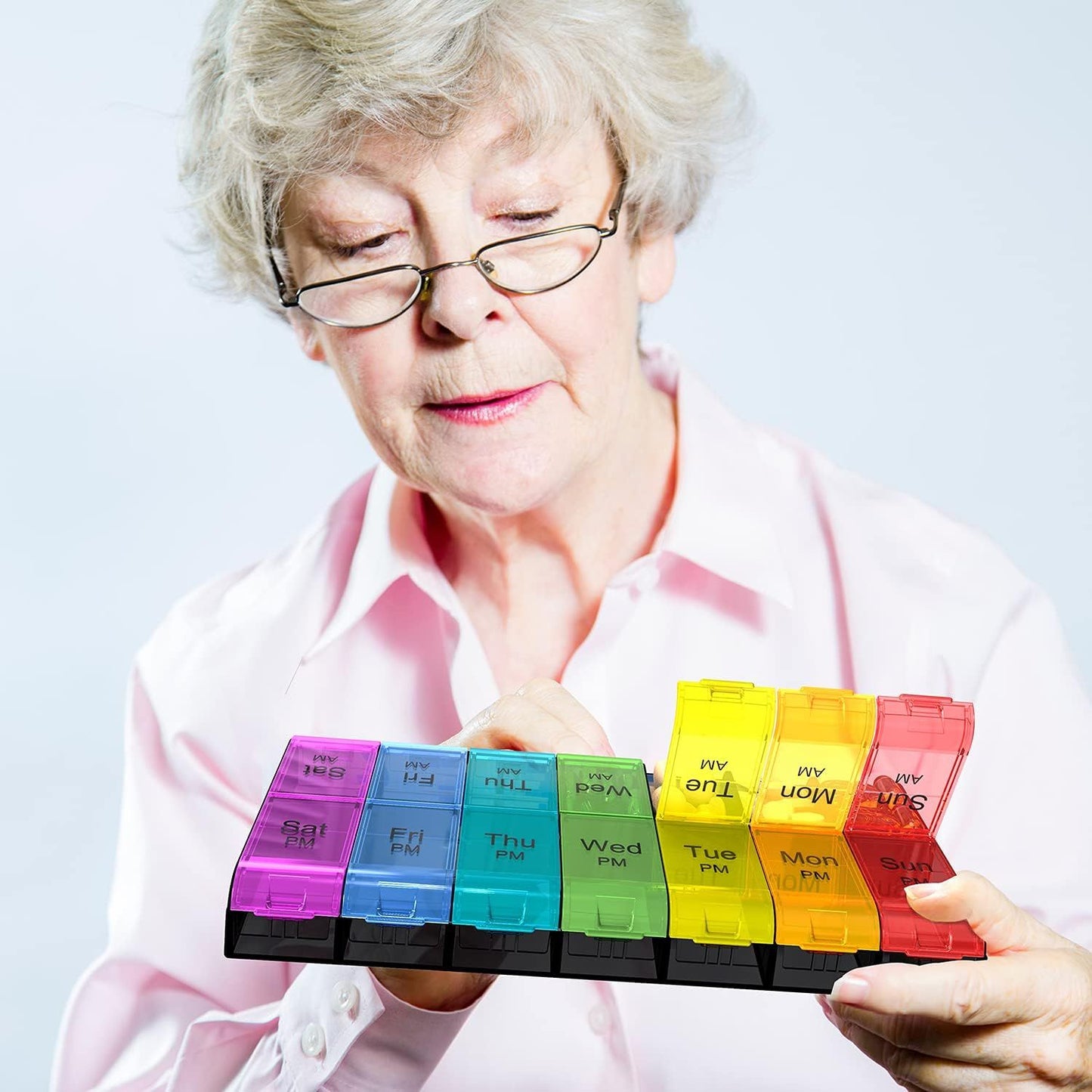 Extra Large 7-Day Pill Organizer 2 Times a Day, Weekly XL AM PM Pill Box with Large Compartments, Rainbow, 14 Compartments