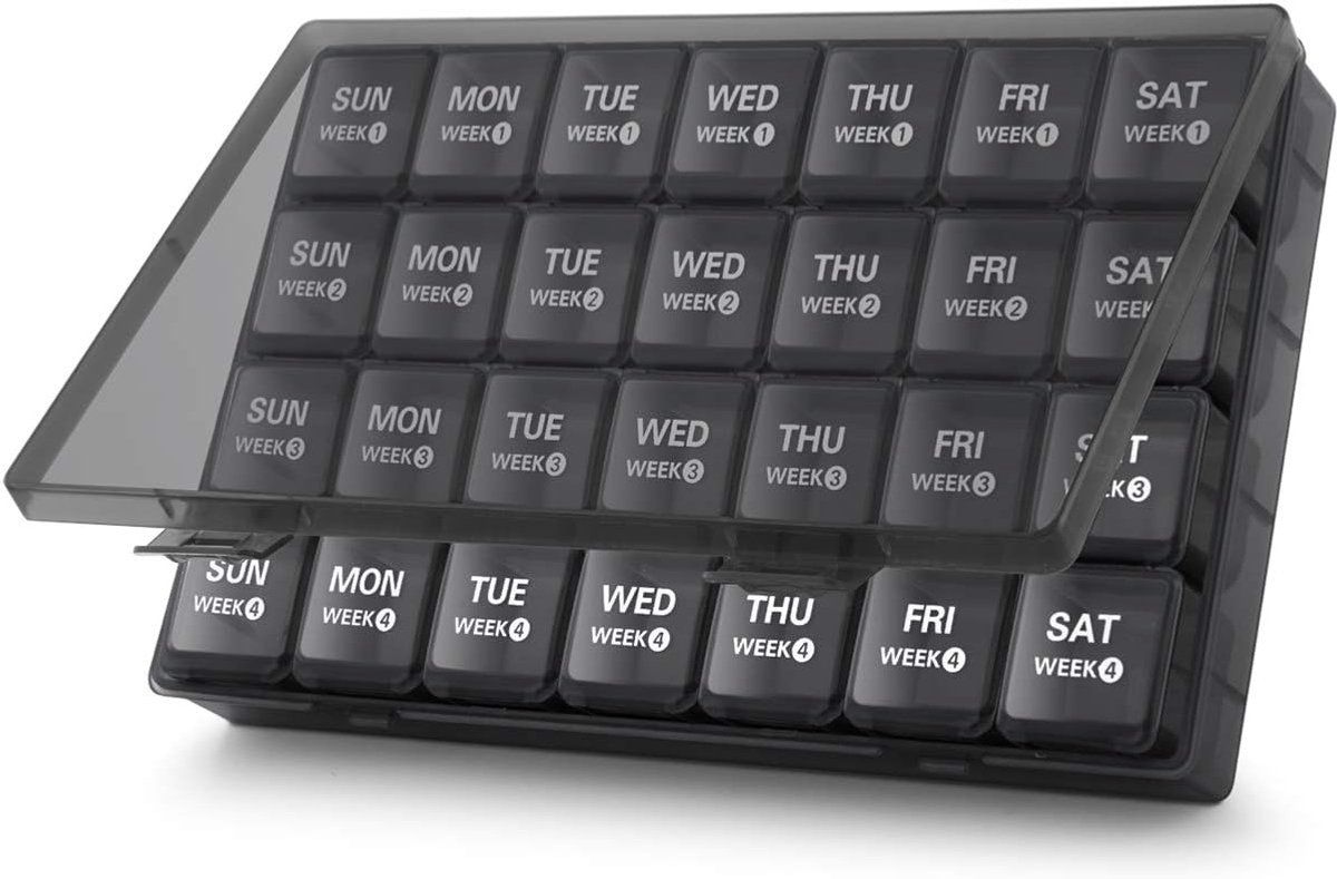 Large 28-Day Monthly Pill Organizer, 4-Week Medicine Box with Dustproof Container for Pills Vitamins Supplements, PP Plastic Material
