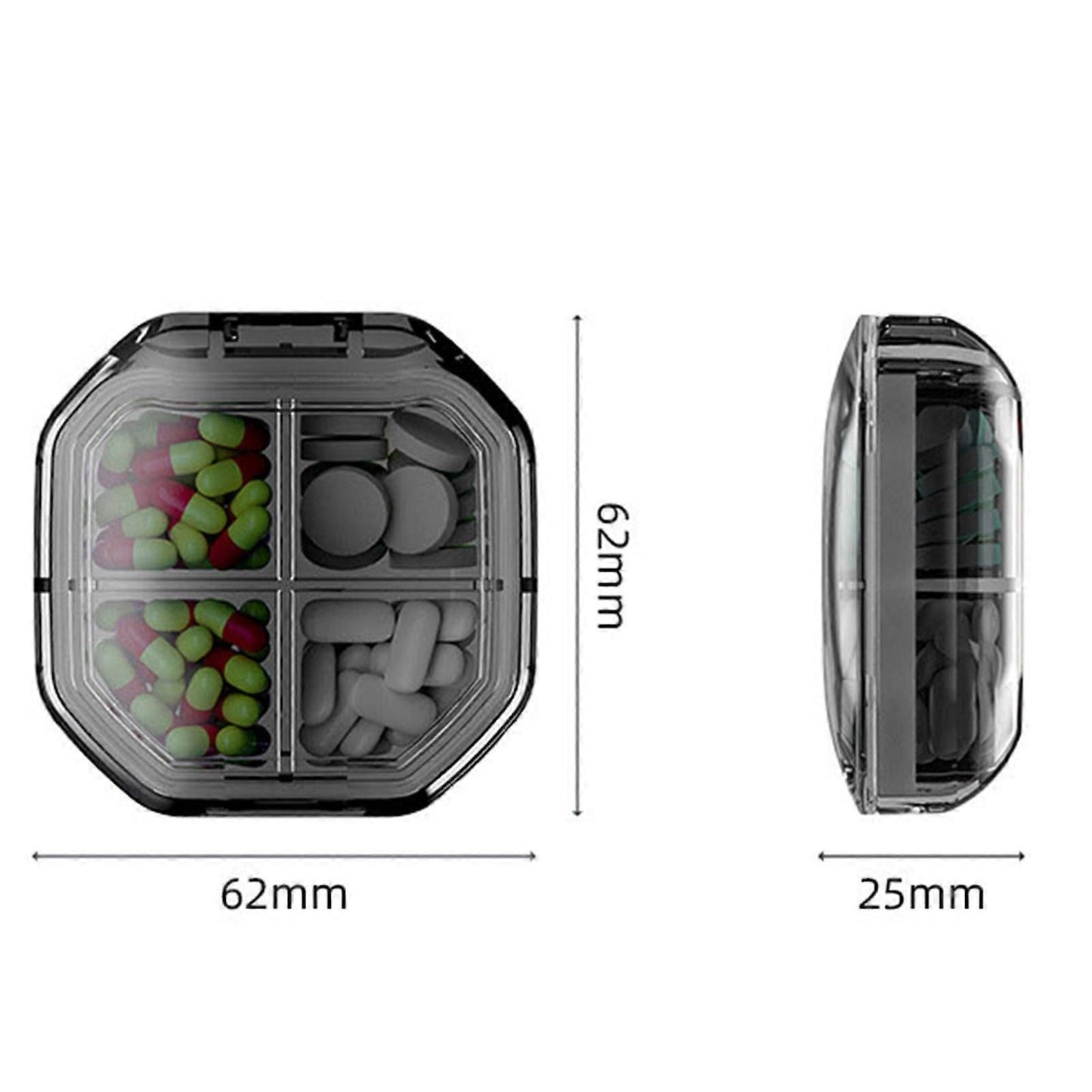 Practical 7-Day Pill Box with 4/6 Compartments, Large Space Buckle and Sealed Pocket-Sized Medicine Case, Green B, PS Material