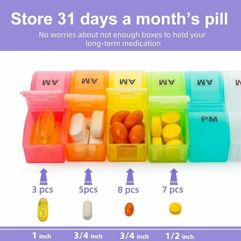 Monthly Dosage Box with Two Compartments Per Day, 30-Day Small Compartment Pill Organizer, ABS Material, 20.5 x 10.3 x 7 cm