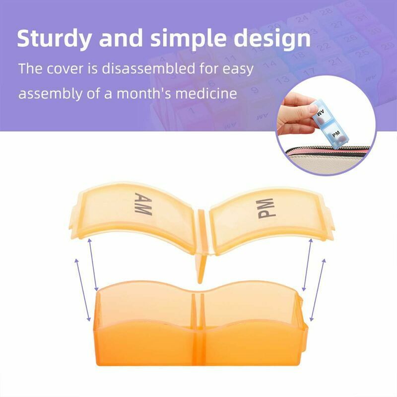 Monthly Dosage Box with Two Compartments Per Day, 30-Day Small Compartment Pill Organizer, ABS Material, 20.5 x 10.3 x 7 cm