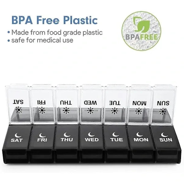 Daily Pill Organizer 2 Times a Day, Large Weekly Morning Evening Day Night Medicine Case, 7-Day Pill Box, PP Plastic Material