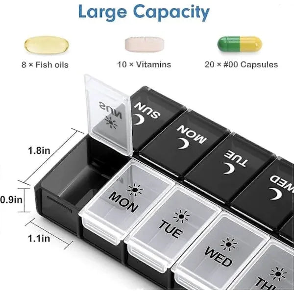 Daily Pill Organizer 2 Times a Day, Large Weekly Morning Evening Day Night Medicine Case, 7-Day Pill Box, PP Plastic Material