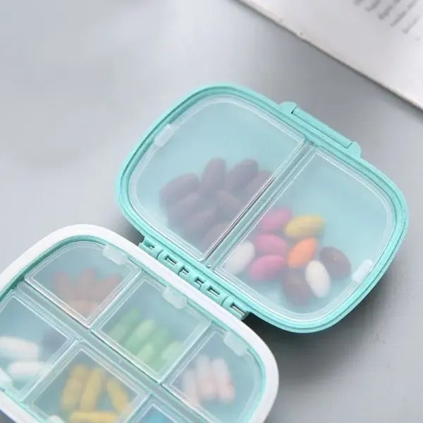 8-Compartment Doset Medicine Box, Compact Dosage Pill Jar Holder for Daily Tablets, Pink, Travel Pill Case, Secure Snap Lid