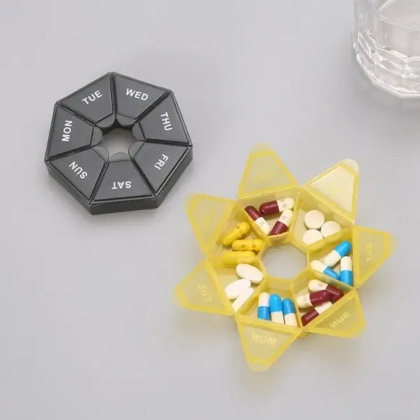 Doset Medicine Pill Holder Box, Weekly 7-Compartment Pill Case for Daily Tablets, Black, Secure Snap Lid, Travel Pill Case