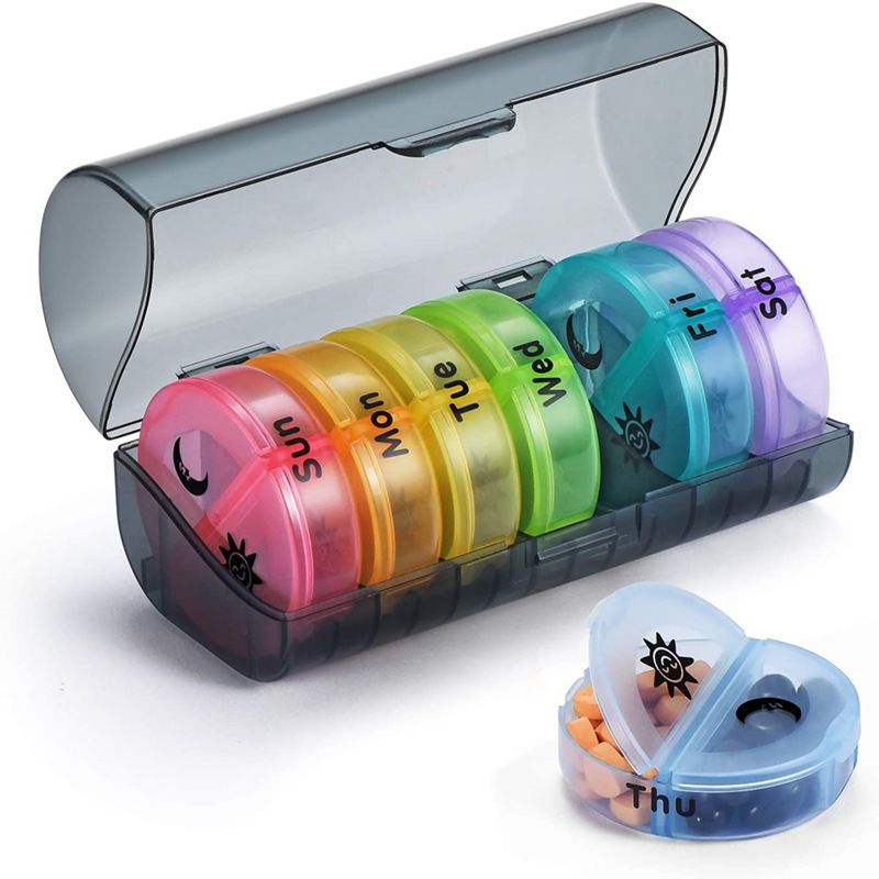Weekly Pill Organizer 7-Day, 2 Times a Day Morning Evening 14-Compartment Pill Case, Portable Travel Medicine Container with Secure Lock