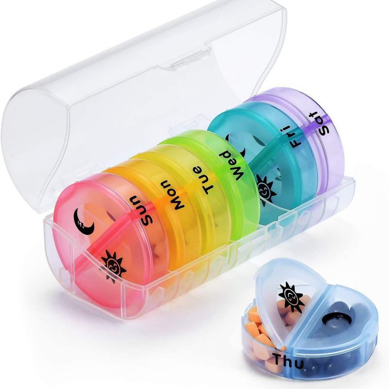 Weekly Pill Organizer 7-Day, 2 Times a Day Morning Evening 14-Compartment Pill Case, Portable Travel Medicine Container with Secure Lock