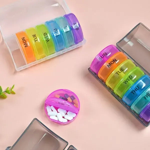 7-Day Pill Organizer Weekly Medicine Box, Double Protection Travel Tablet Case, ABS and PP Material, Secure Snap Lid, Daily Tablet Storage