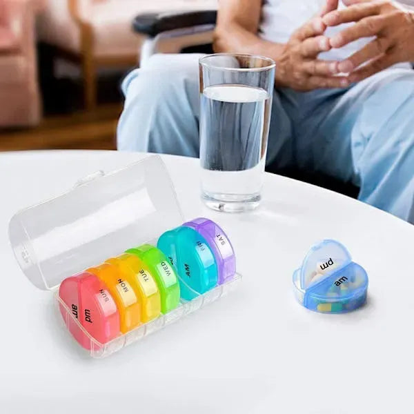 7-Day Pill Organizer Weekly Medicine Box, Double Protection Travel Tablet Case, ABS and PP Material, Secure Snap Lid, Daily Tablet Storage