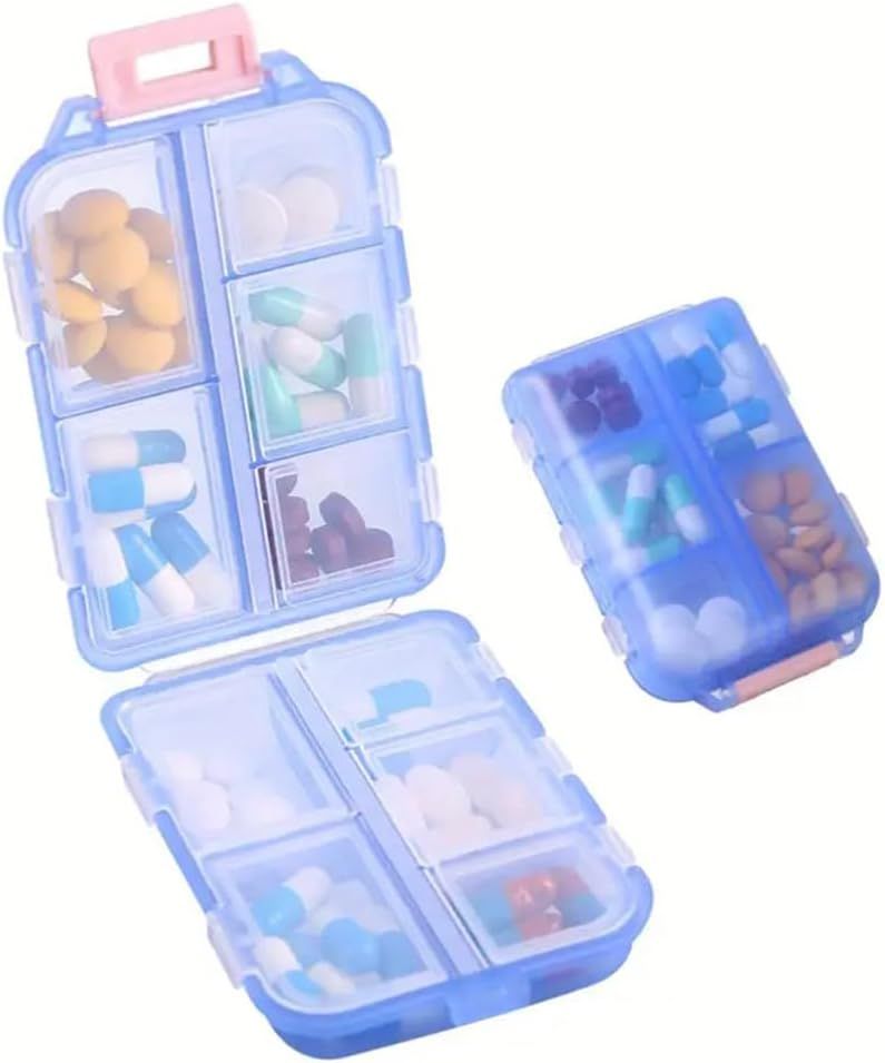 Med Wallet Pill Case with Labels, Portable Daily Medicine Organizer for Multiple Pill Sizes, Blue, PP Material, 9.5 x 6.4 x 2.5 cm