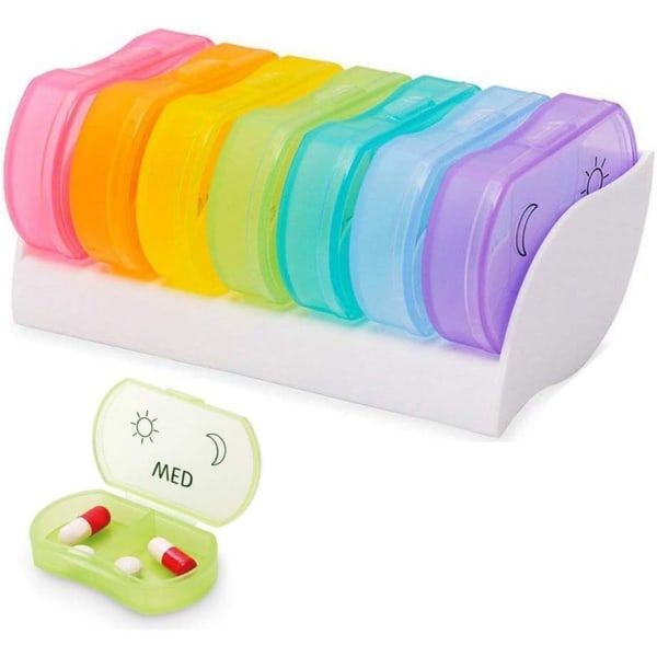 7-Day Pill Boxes Set, One Box Per Day with AM PM Compartments, Weekly Dosage Medicine Box, Secure Station, 6 x 3 x 1.3 cm Each