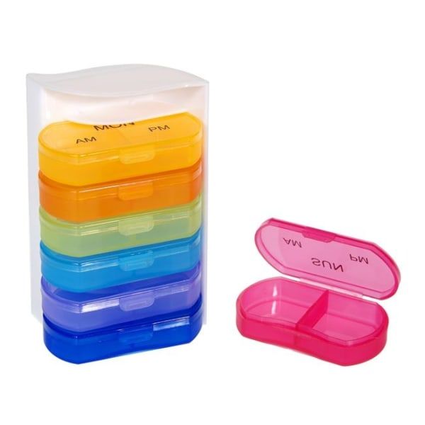 7-Day Pill Boxes Set, One Box Per Day with AM PM Compartments, Weekly Dosage Medicine Box, Secure Station, 6 x 3 x 1.3 cm Each