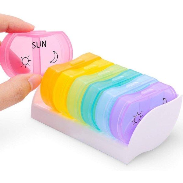 7-Day Pill Boxes Set, One Box Per Day with AM PM Compartments, Weekly Dosage Medicine Box, Secure Station, 6 x 3 x 1.3 cm Each