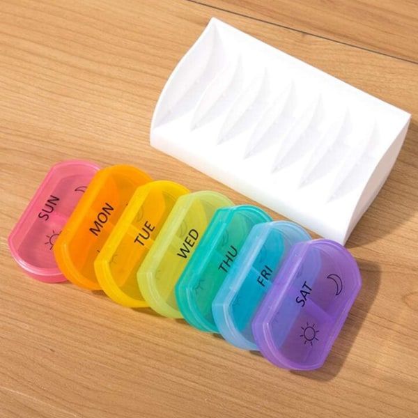 7-Day Pill Boxes Set, One Box Per Day with AM PM Compartments, Weekly Dosage Medicine Box, Secure Station, 6 x 3 x 1.3 cm Each