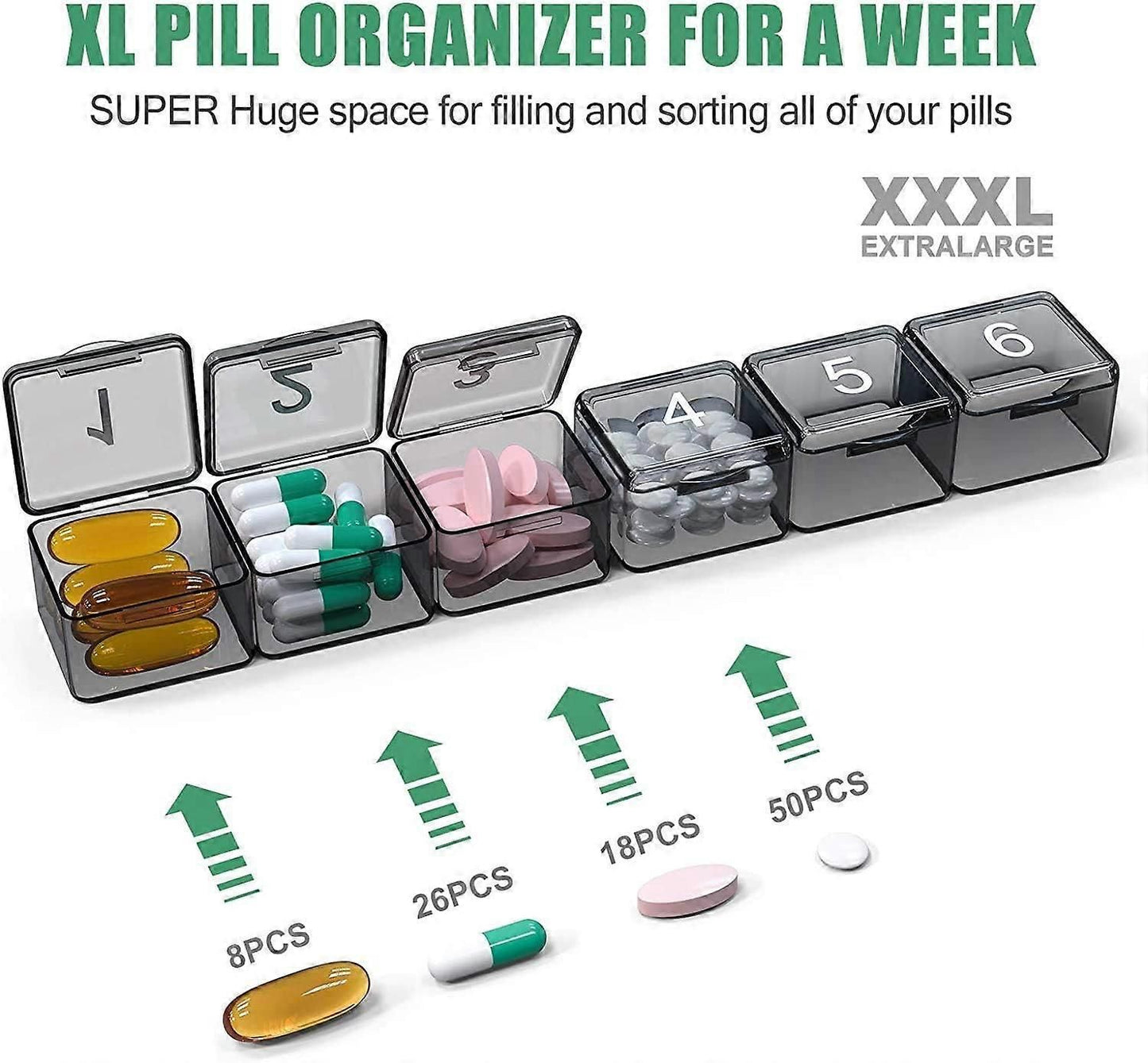 Monthly Pill Organizer Once a Day, 30-Day Easy Open Pill Case with Large Compartments for Travel, Transparent, Black