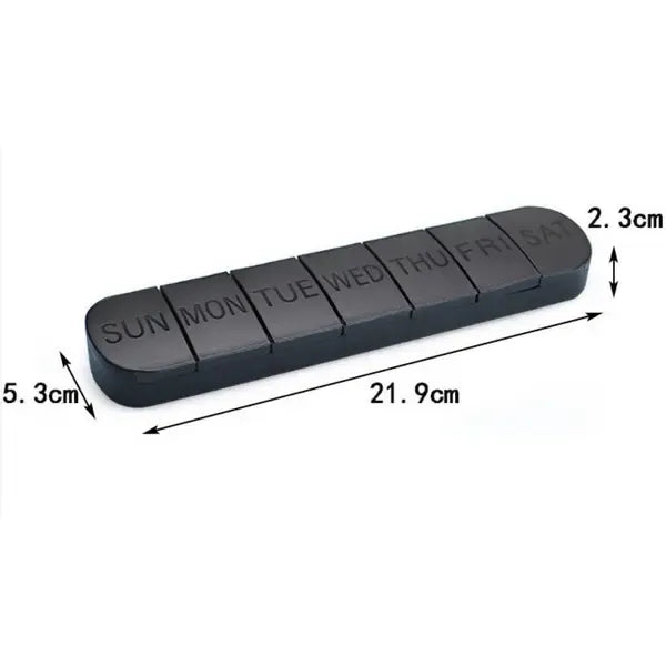7-Day Pill Box Weekly Medicine Container, Separate Daily Cases for Tablets and Vitamins, Black, PP Material, Travel Pill Case