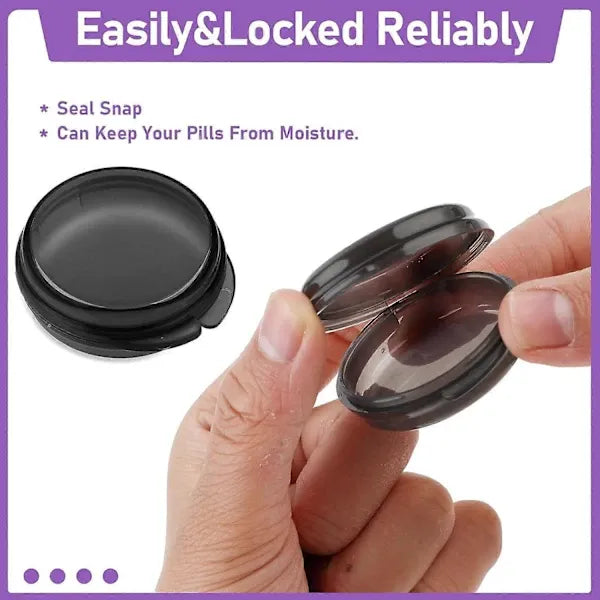 Small Pill Box Cute Round Pill Container, Portable Mini Storage Case for Pocket Handbag and Headphones, 4 Pack, Black, PP Material