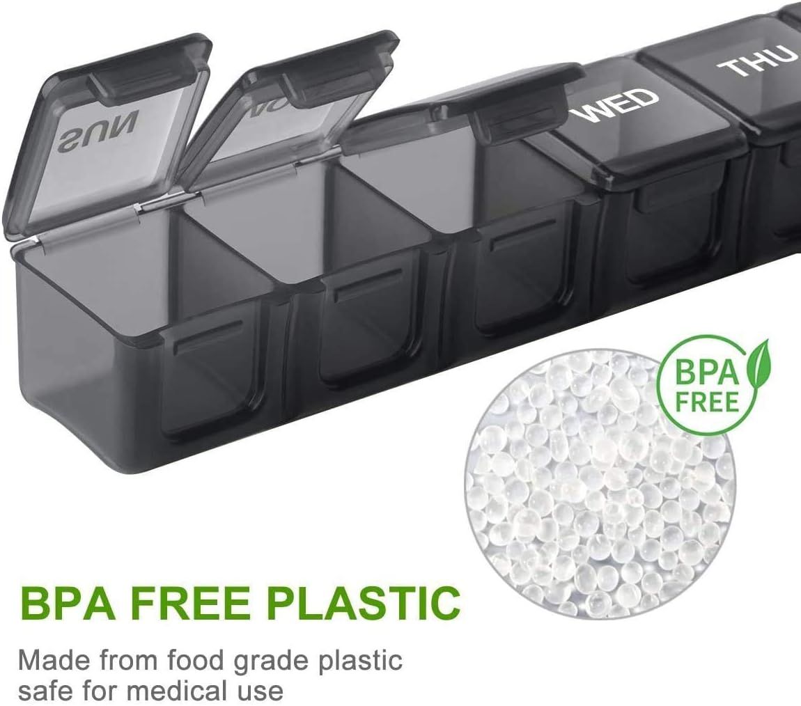 Extra Large 7-Day Weekly Pill Organizer, Travel Pill Case with Daily Boxes and BPA-Free Pill Dispenser, Transparent
