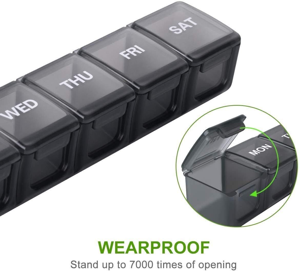 Extra Large 7-Day Weekly Pill Organizer, Travel Pill Case with Daily Boxes and BPA-Free Pill Dispenser, Transparent