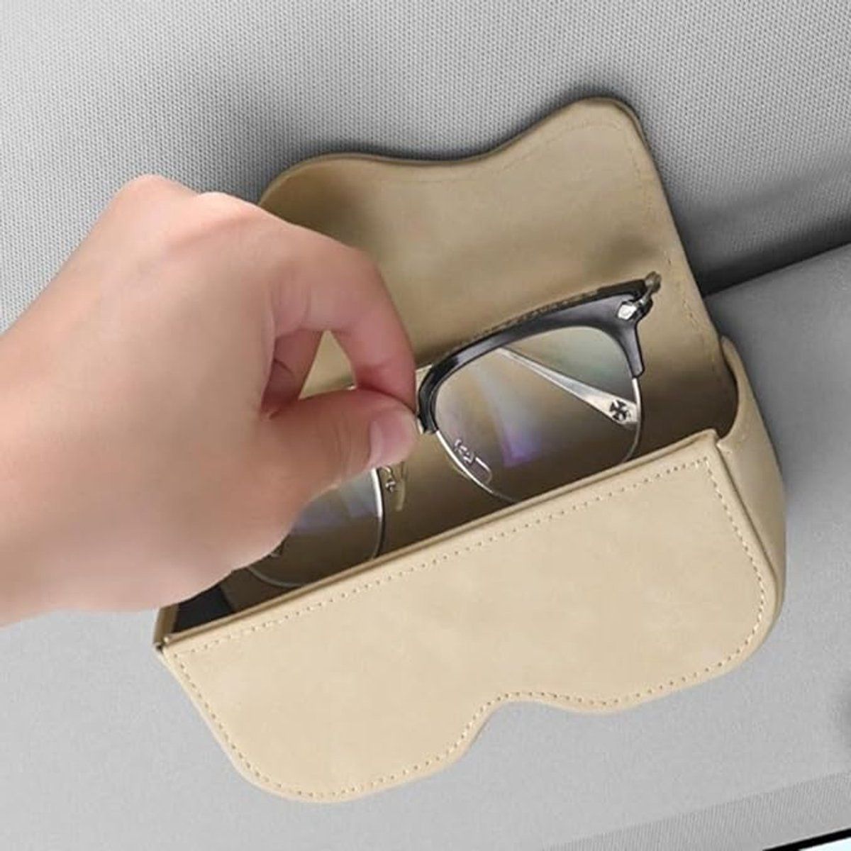 Glasses Case, Car Glasses Frame, Sun Visor Sunglasses Holder, Storage Box for Sunglasses in the Car, 16.5 x 4.54 x 7 cm, Grey