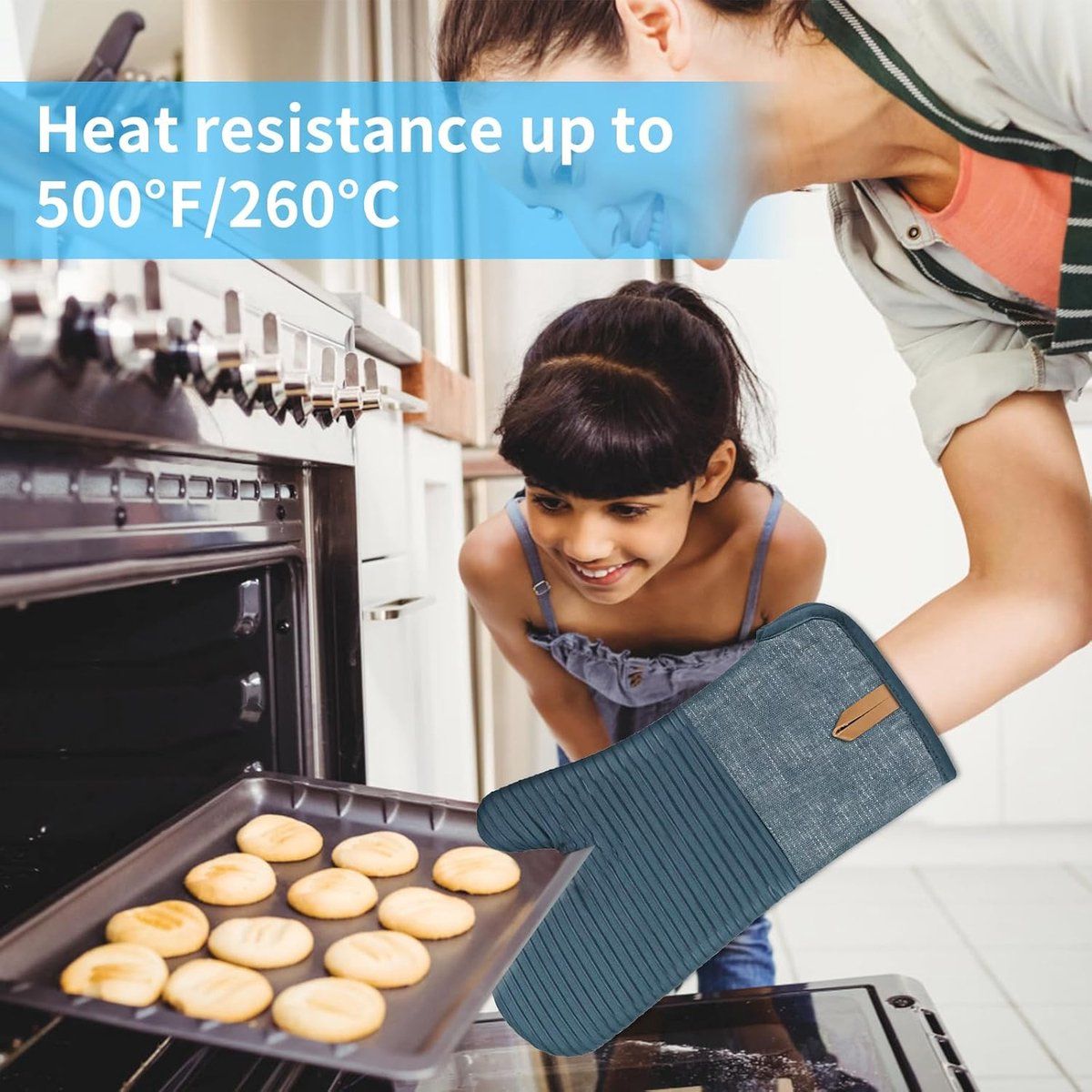 4 Pieces, Oven Mitt Set, Heat-resistant kitchen gloves and heat insulation mat set, Silicone non-slip gloves and heat, for kitchen