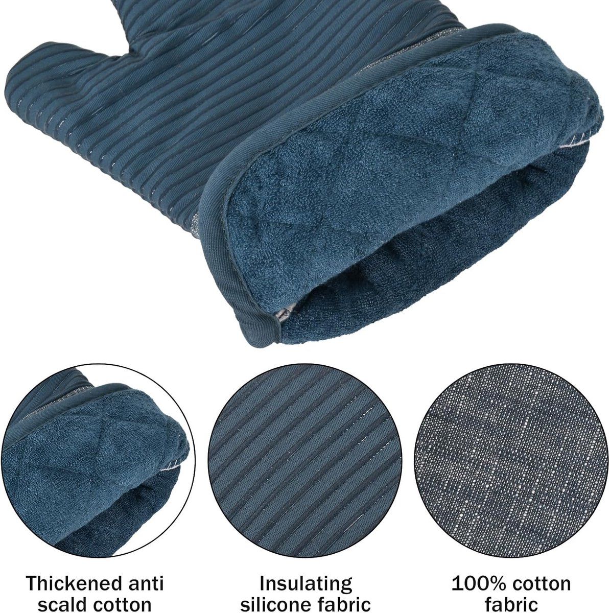 4 Pieces, Oven Mitt Set, Heat-resistant kitchen gloves and heat insulation mat set, Silicone non-slip gloves and heat, for kitchen