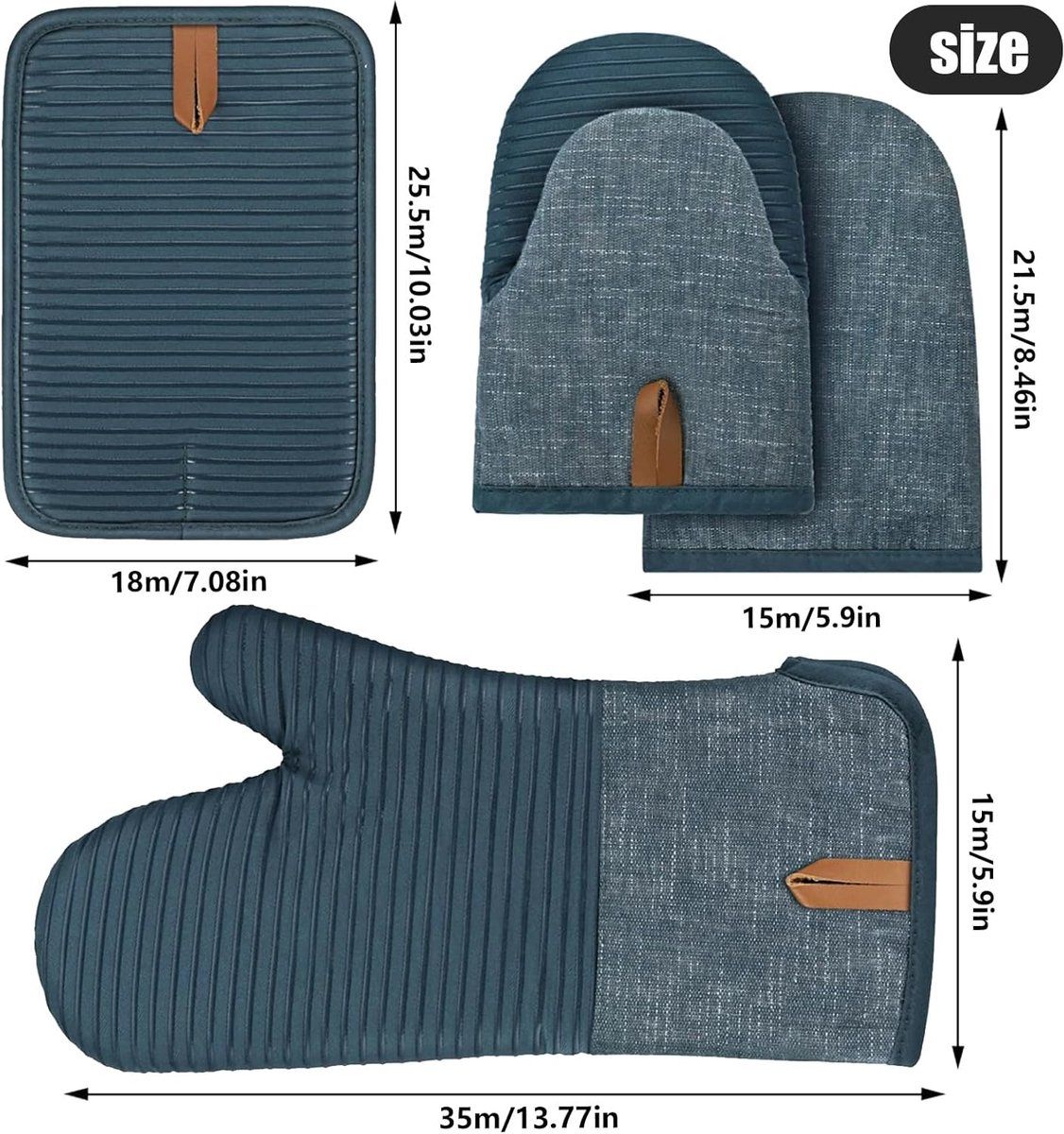 4 Pieces, Oven Mitt Set, Heat-resistant kitchen gloves and heat insulation mat set, Silicone non-slip gloves and heat, for kitchen