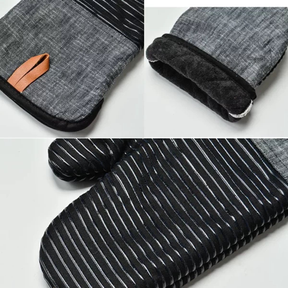 Four-piece heat-resistant glove set, Heat-resistant kitchen gloves and heat-resistant mat set, Silicone non-slip gloves and heat-resistant mat, Black